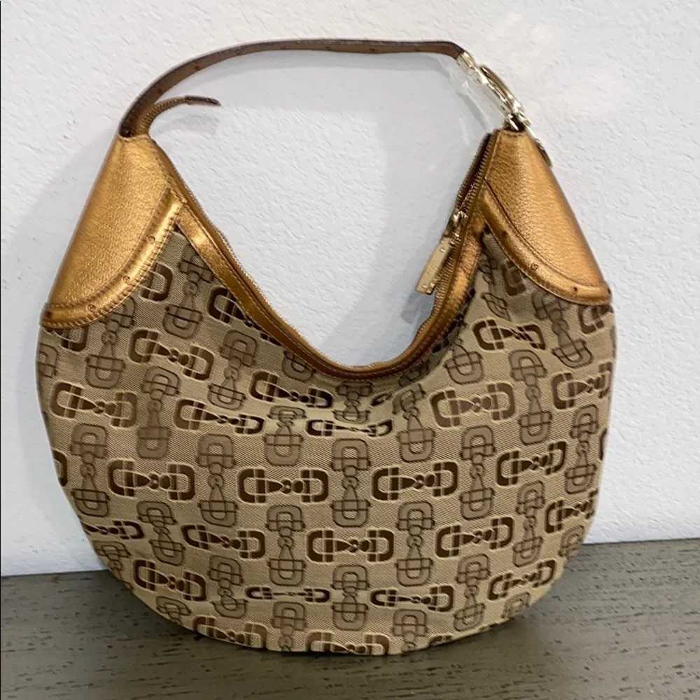 Vintage Gucci Brown Hobo Bag with Iconic Horse Bit Print